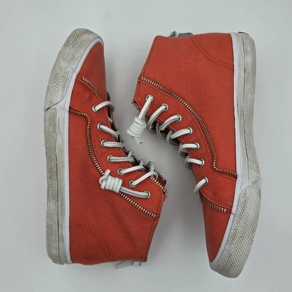 Sperry x Rebecca Minkoff Washed Canvas High Top Sneakers, Orange, Women's 7.5 - Picture 15 of 16